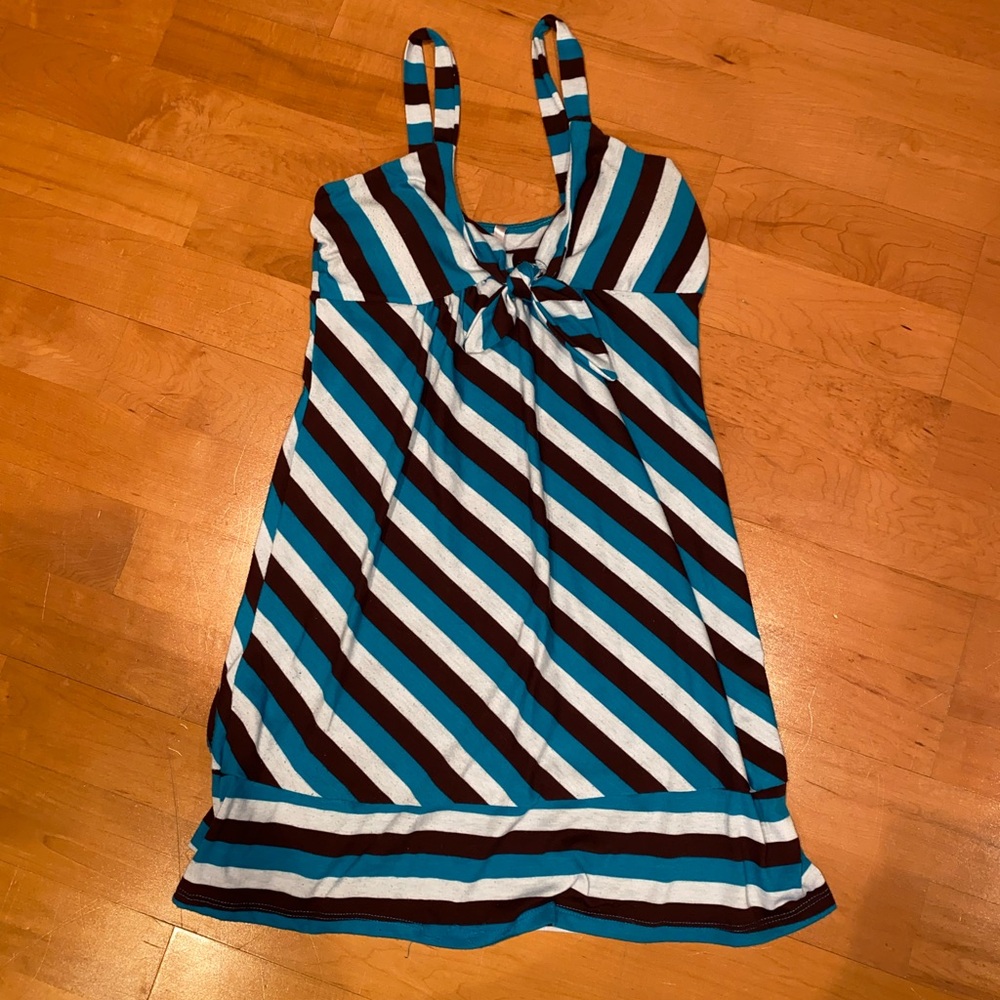 Striped Sleeveless Blue Brown White Sun Dress